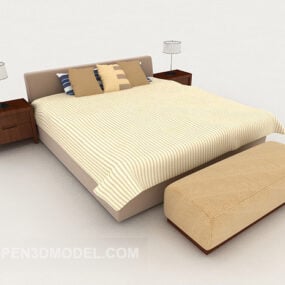Modern Home Simple Warm Yellow Double Bed 3d model
