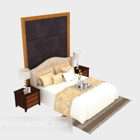 نموذج سرير خشب متين للمنزل الحديث ثلاثي الأبعاد