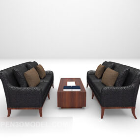 Modern Black Leather Sofa 3d model