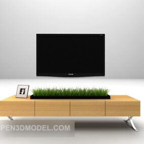 Model 3d Kabinet TV Kayu Rendah Hiasan Moden