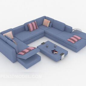 Modern Minimalist Blue Multiplayer Sofa 3d-modell