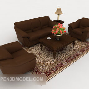 Modern Minimalist Brown Wood Combination Sofa 3d model
