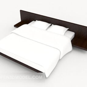 Modern Minimalist Brown Wood Double Bed 3d model