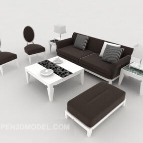 Modern Minimalist Dark Brown Sofa 3d model