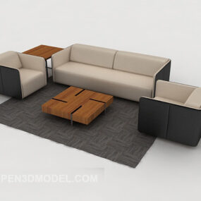 Nowoczesne, minimalistyczne szaro-brązowe zestawy sof Model 3D
