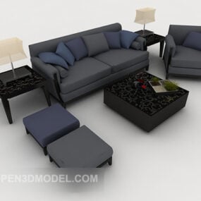 Sofa Model 3d Kombinasi Abu-abu Biru Minimalis Modern