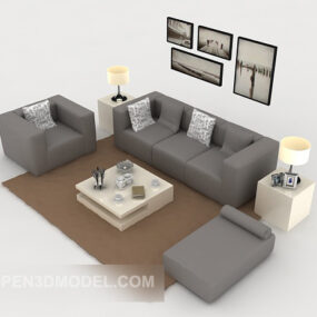 Mẫu 3d Sofa kết hợp màu xám tối giản hiện đại
