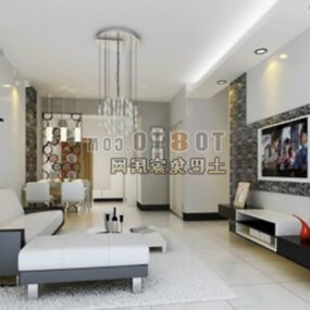 White Tone Modern Minimalist Living Room 3d model