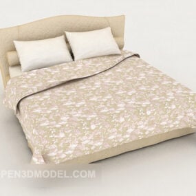 Modelo 3D de cama de casal amarela com padrão minimalista moderno