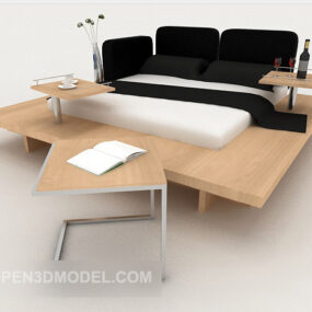 Modern Minimalist Personality Black And White Double Bed 3d model