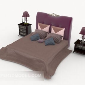 Modelo 3D moderno e minimalista de cama de casal roxa