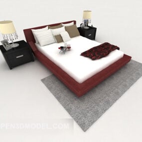 Modern Minimalist Red Double Bed 3d model