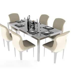 Modelo 3d de mesa de jantar minimalista moderna para seis pessoas