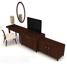 Modern Minimalist Wooden Dresser Table Chair 3d model