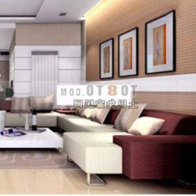 3д модель гостиной в современном стиле с диваном