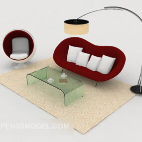 Modern Personality Red Combination Sofa 3d model
