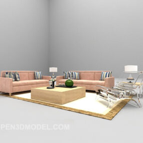 Canapé rose moderne avec combinaison de tapis modèle 3D