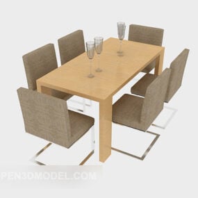 סט כסאות שולחן מודרני למסעדה דגם תלת מימד