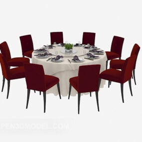 Modern Round Dining Table Chair 3d model