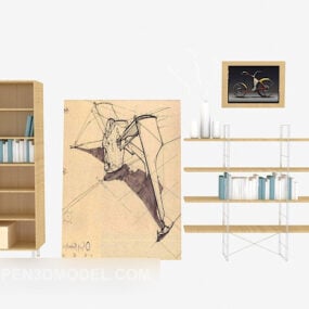 3д модель современной простой книжной полки с мебелью