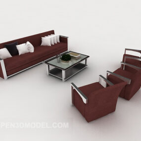 3д модель современного простого темно-красного комбинированного дивана