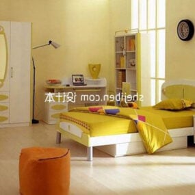 Modern Single Bed Interior 3d model