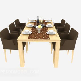 Modern Six-person Dining Table Chair 3d model