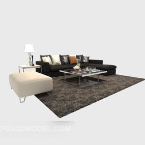 茶色のカーペットが付いているモダンなソファ家具3Dモデル