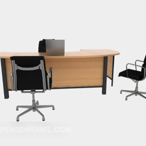 Modern Solid Wood Desk And Chairs 3d model