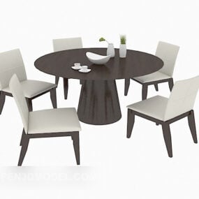 Moderne massief houten eettafel en stoel 3D-model
