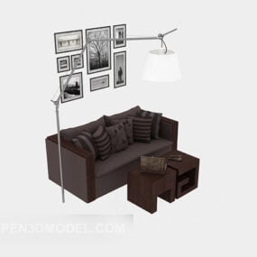 Modern Solid Wood Double Sofa 3d model
