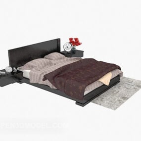 Moderní 3D model postele s nábytkem z masivního dřeva