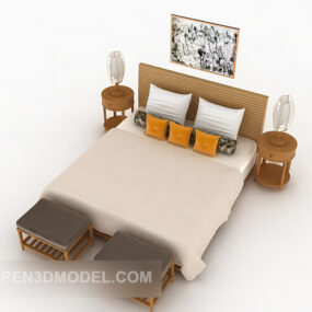 Modern Solid Wood Home Double Bed 3d model