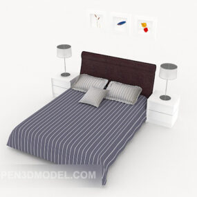 Modern Striped Double Bed 3d model
