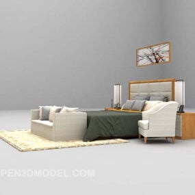 Modern Style Bed Yellow Carpet 3d model