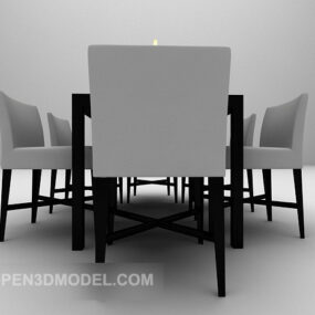 Set Meja Kursi Ruang Makan Rustic model 3d
