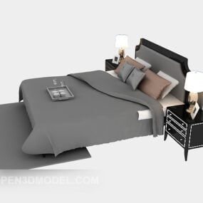 3д модель современной двуспальной кровати с ковровой подушкой