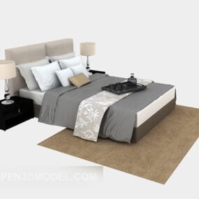 Cama de casal estilo moderno com carpete modelo 3D