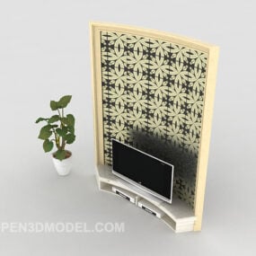 3D-Modell der minimalistischen TV-Hintergrundwand im modernen Stil