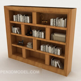 Hnědá dřevěná knihovna s posuvnými dveřmi 3D model