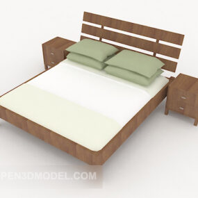 Modern Style Solid Wood Double Bed 3d model