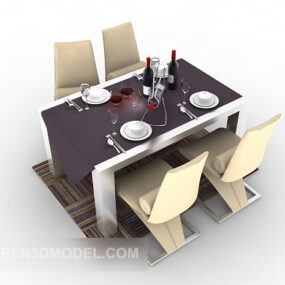 Table à manger pour quatre personnes en bois massif de style moderne modèle 3D