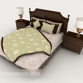 Model 3d Tempat Tidur Ganda Kayu Gaya Antik Modern