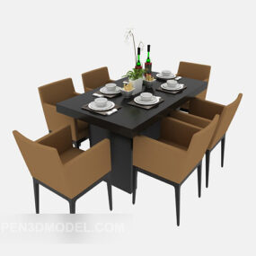 Modern Style Wooden Dinning Table Chair 3d model