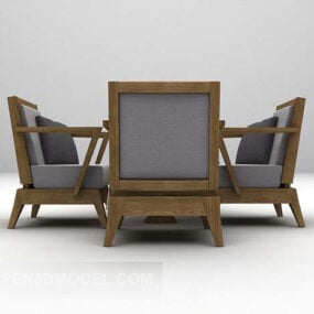 モダンなテーブルと椅子の木製フレーム 3D モデル