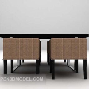 Brown Table And Chair Dinning Combination 3d model
