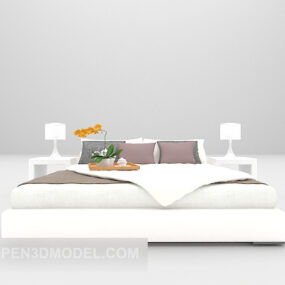 नाइटस्टैंड फर्नीचर 3डी मॉडल के साथ आधुनिक सफेद बिस्तर