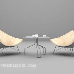 Modernism White Table And Chair Contemporary 3d model