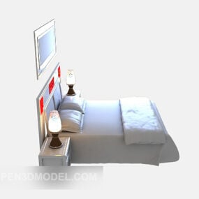 Modern White Wood Bed With Nightstand 3d model