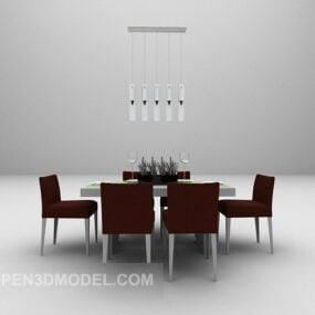 Modern Wood Colored Dining Table Chair 3d model